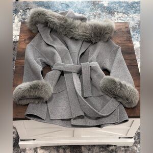 Wool Coat with Real Fox Fur Trim